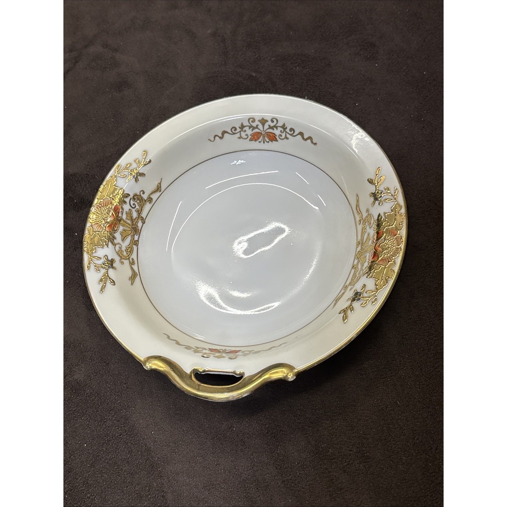 Noritake 42200 6 1/4" Candy BonBon Nappy Dish Morimura Japan Gold Moriage Floral
